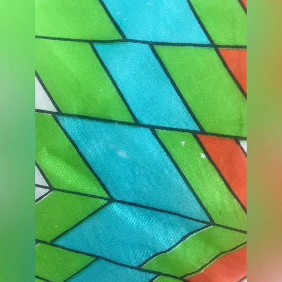 Vintage 70 Square Psychedelic Geometric Print Pattern Sheer Scarf in Bold Bright - Picture 4 of 6